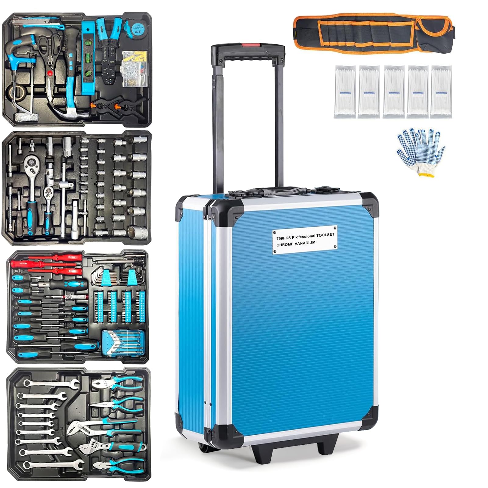 Arcwares 799pcs Aluminum Trolley Case Tool Set Silver, House